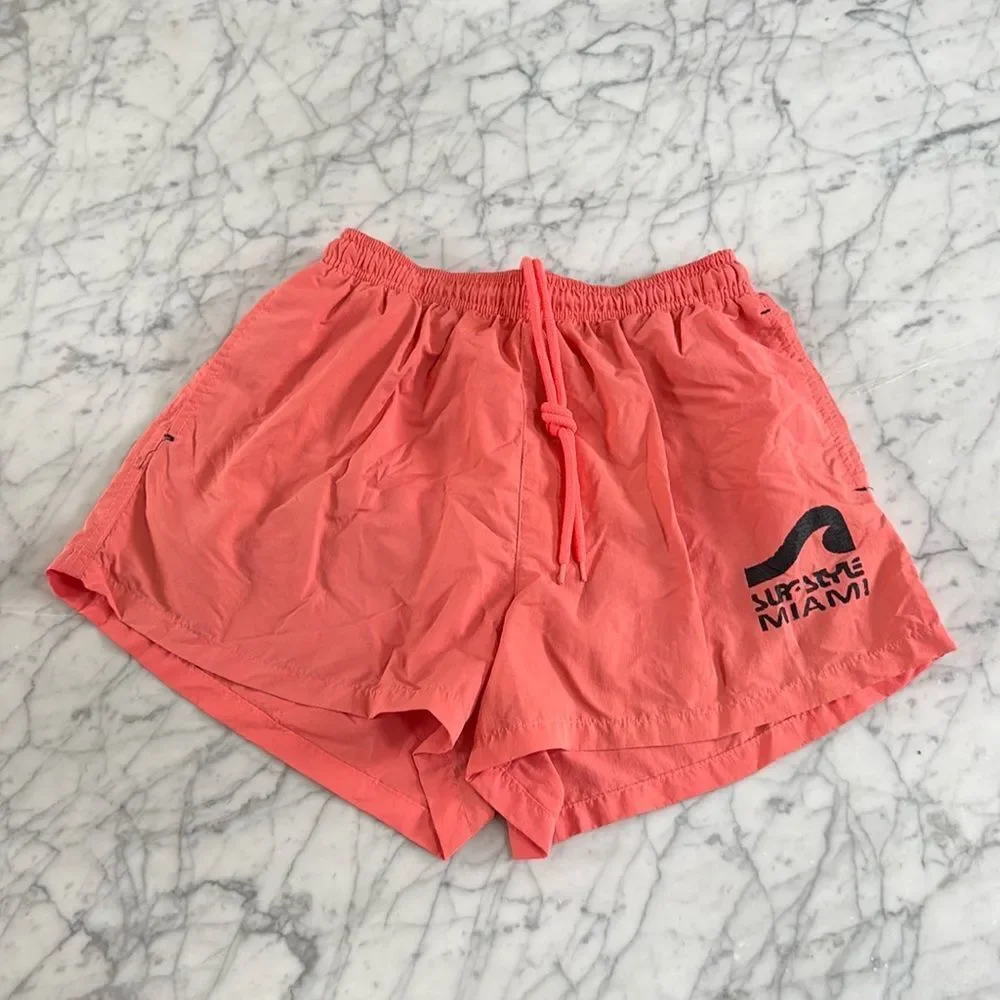 vintage vtg 90s surf style neon orange short swim trunks Sz M